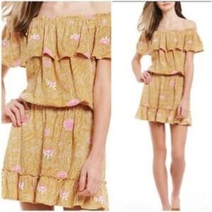 Beachgold Off Shoulder Ruffle Mini Dress Floral Print Casual Size M